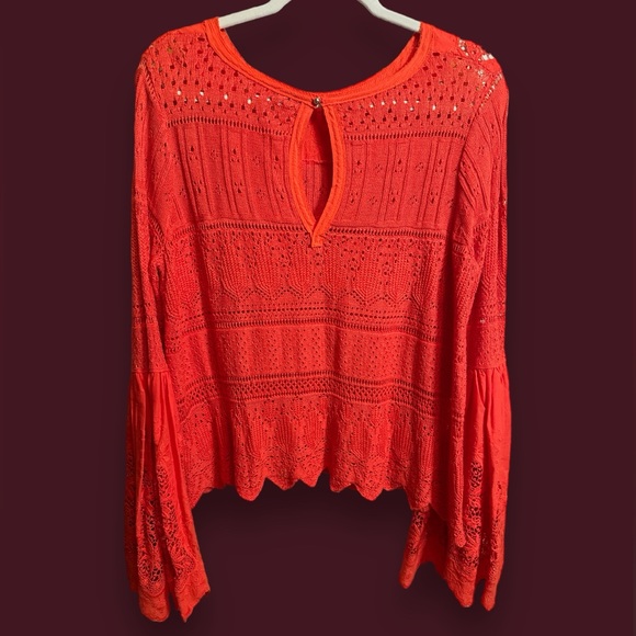 Free People Once Upon A Time Boho Knit Crochet Bell Sleeve Top - Picture 5 of 5